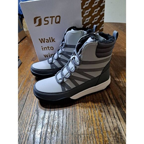New 6 STQ Grey Winter Walking Boots Zip Lightweight Cozy Ankle Boots Booties NWT - Picture 9 of 10